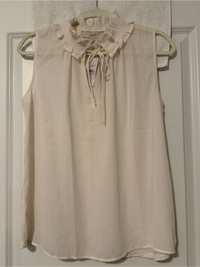 LOFT Cream Ruffle-Tie Neck Sleeveless Top